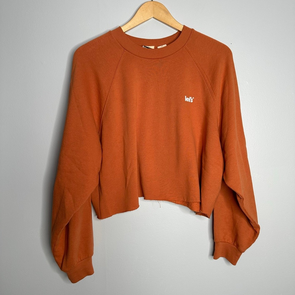 Levi's Women's‎ Bright Orange Raw Hem Cropped Crew Neck Sweatshirt Size L